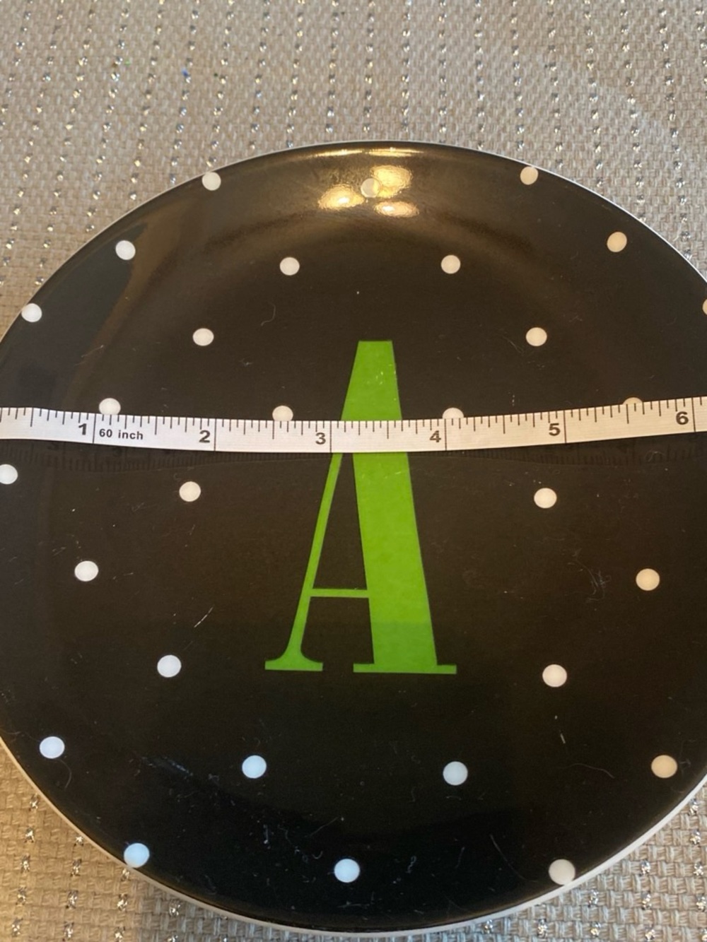 Kate Spade/Lenox Monogram 'A' Black Polka Dot Plate with Green Initial